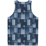 Blue Denim Patchwork Pattern Print Men's Tank Top