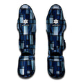 Blue Denim Patchwork Pattern Print Muay Thai Shin Guards