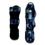 Blue Denim Patchwork Pattern Print Muay Thai Shin Guard