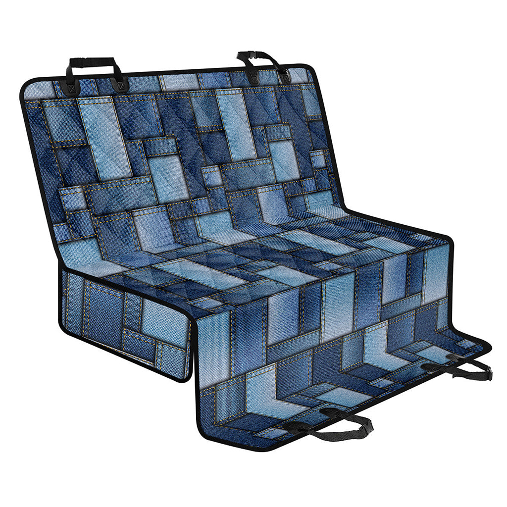 Blue Denim Patchwork Pattern Print Pet Car Back Seat Cover