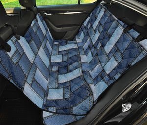 Blue Denim Patchwork Pattern Print Pet Car Back Seat Cover