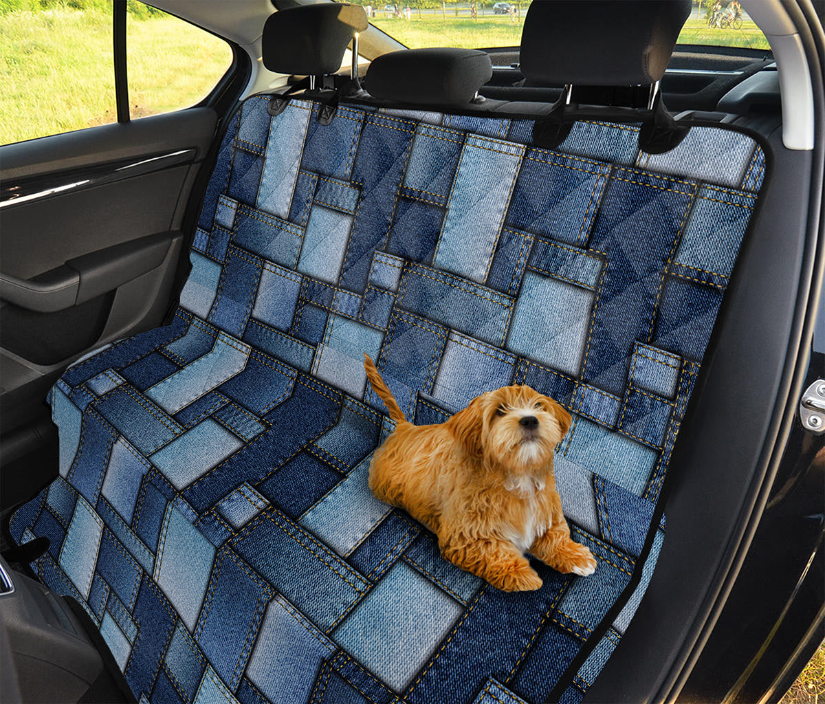 Blue Denim Patchwork Pattern Print Pet Car Back Seat Cover