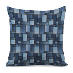 Blue Denim Patchwork Pattern Print Pillow Cover