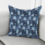 Blue Denim Patchwork Pattern Print Pillow Cover