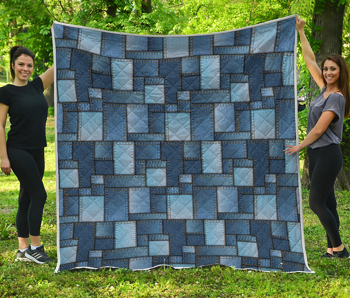 Blue Denim Patchwork Pattern Print Quilt