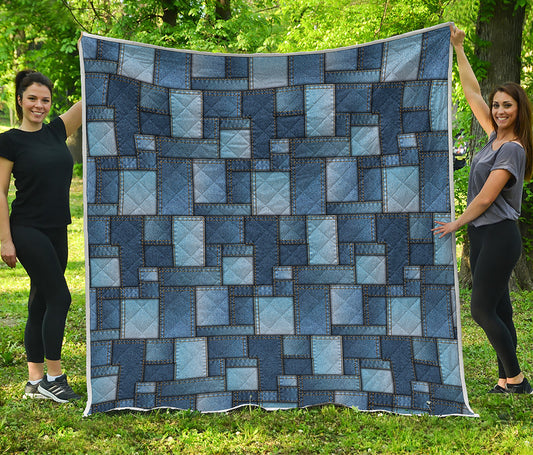 Blue Denim Patchwork Pattern Print Quilt