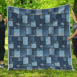 Blue Denim Patchwork Pattern Print Quilt