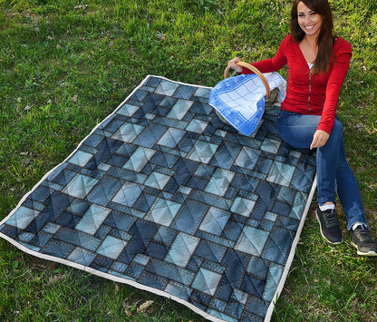 Blue Denim Patchwork Pattern Print Quilt