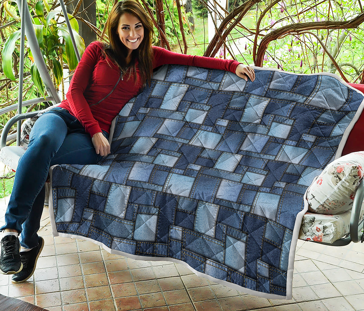 Blue Denim Patchwork Pattern Print Quilt