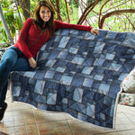 Blue Denim Patchwork Pattern Print Quilt