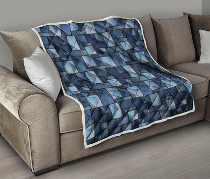 Blue Denim Patchwork Pattern Print Quilt