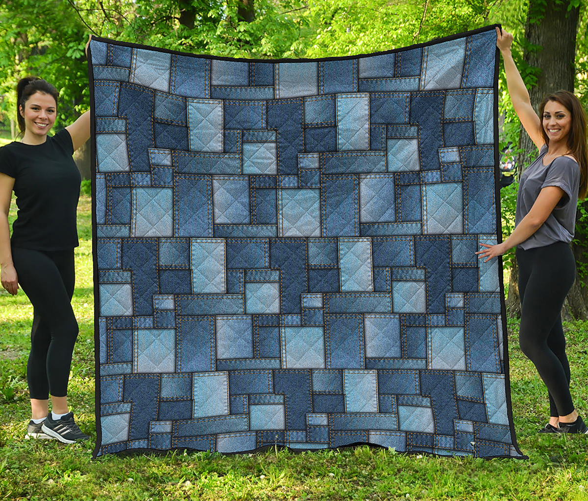 Blue Denim Patchwork Pattern Print Quilt