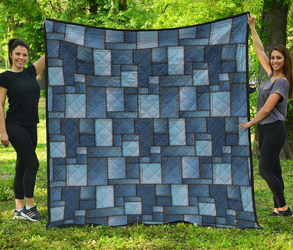 Blue Denim Patchwork Pattern Print Quilt
