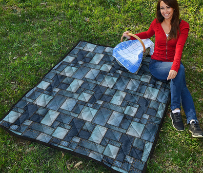 Blue Denim Patchwork Pattern Print Quilt