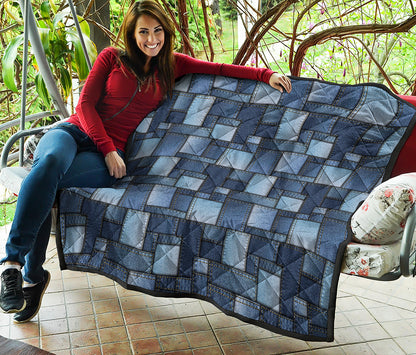 Blue Denim Patchwork Pattern Print Quilt