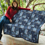 Blue Denim Patchwork Pattern Print Quilt