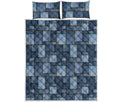 Blue Denim Patchwork Pattern Print Quilt Bed Set