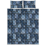 Blue Denim Patchwork Pattern Print Quilt Bed Set