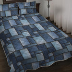 Blue Denim Patchwork Pattern Print Quilt Bed Set