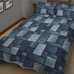 Blue Denim Patchwork Pattern Print Quilt Bed Set