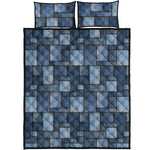 Blue Denim Patchwork Pattern Print Quilt Bed Set