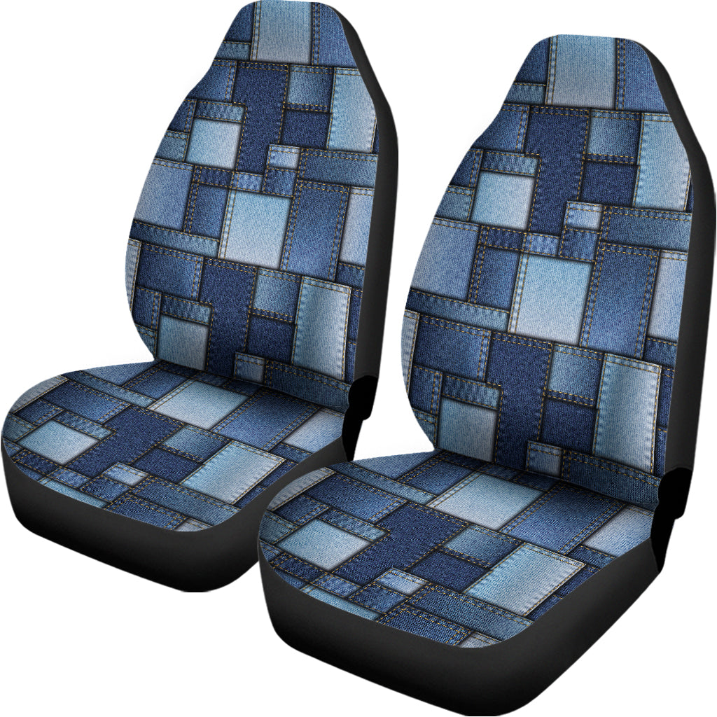 Blue Denim Patchwork Pattern Print Universal Fit Car Seat Covers