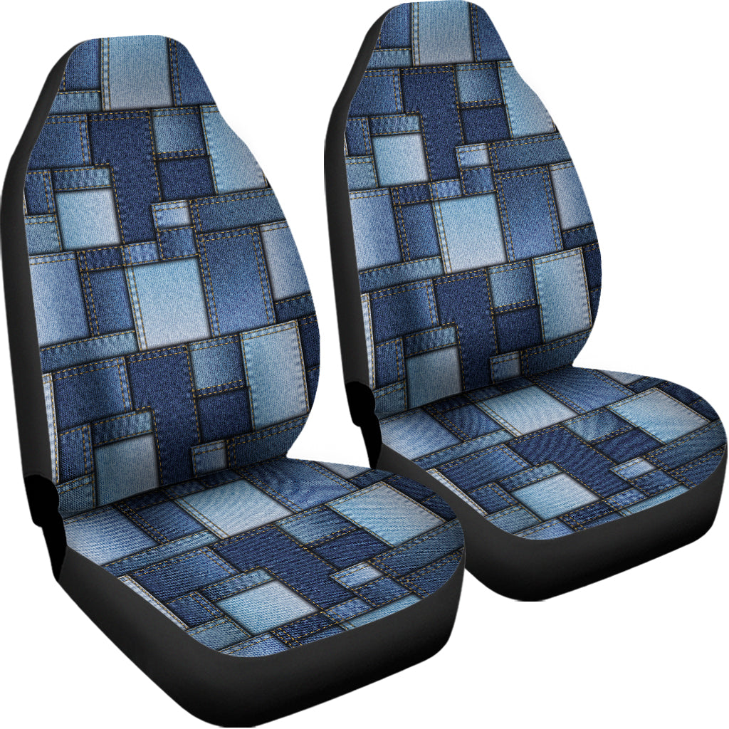 Blue Denim Patchwork Pattern Print Universal Fit Car Seat Covers