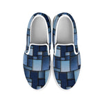 Blue Denim Patchwork Pattern Print White Slip On Shoes