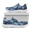Blue Denim Patchwork Pattern Print White Running Shoes