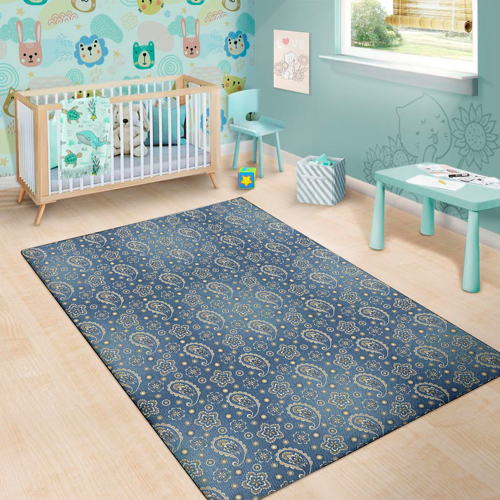 Blue Denim Western Paisley Print Area Rug