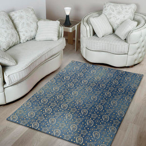 Blue Denim Western Paisley Print Area Rug