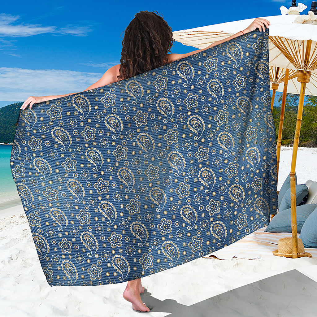 Blue Denim Western Paisley Print Beach Sarong Wrap