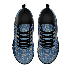 Blue Denim Western Paisley Print Black Sneakers