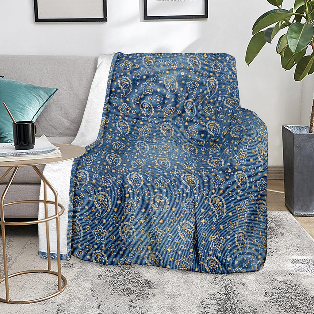 Blue Denim Western Paisley Print Blanket