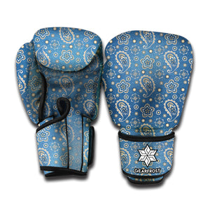 Blue Denim Western Paisley Print Boxing Gloves