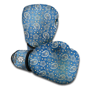 Blue Denim Western Paisley Print Boxing Gloves