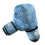 Blue Denim Western Paisley Print Boxing Gloves