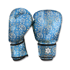 Blue Denim Western Paisley Print Boxing Gloves