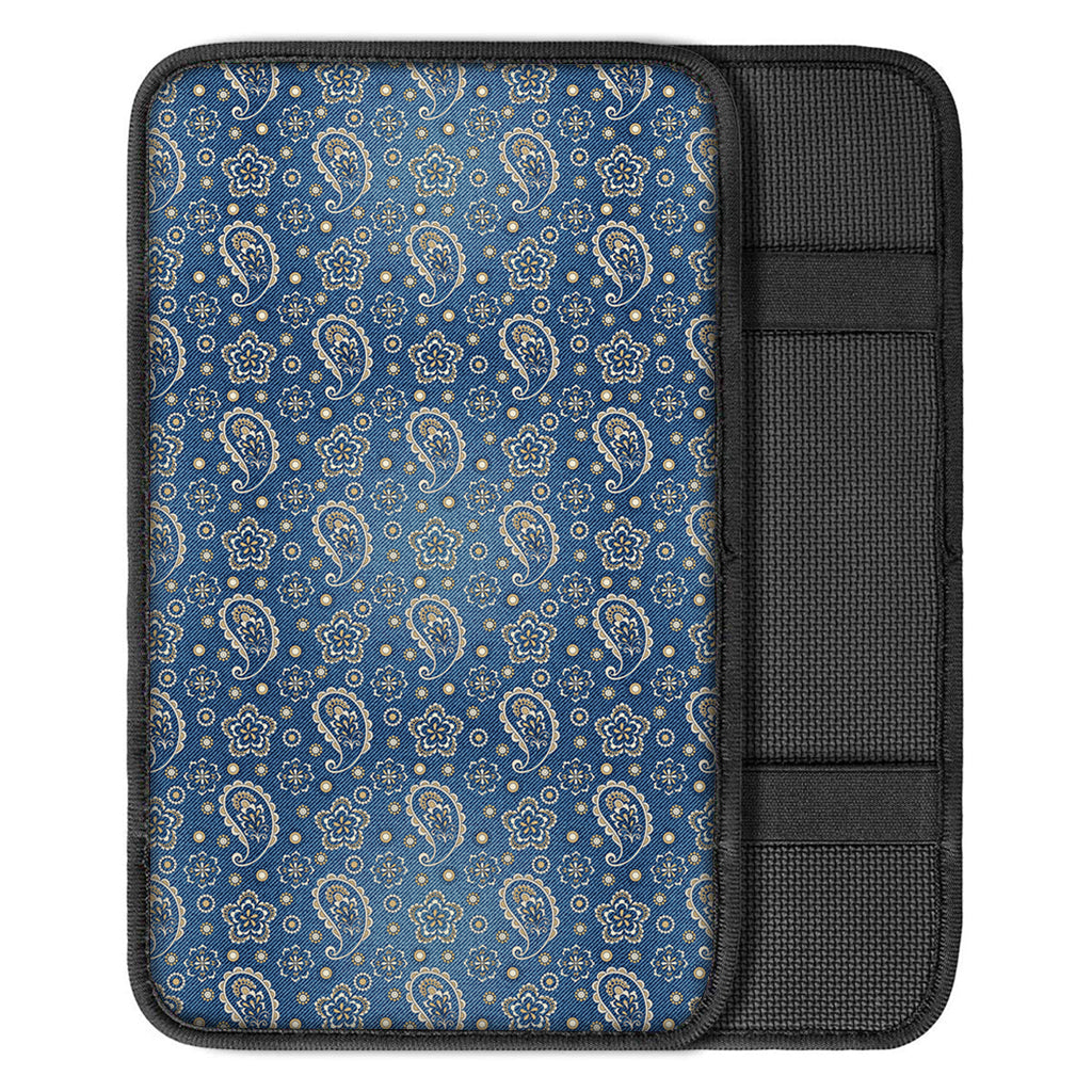 Blue Denim Western Paisley Print Car Center Console Cover