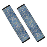 Blue Denim Western Paisley Print Car Seat Belt Covers