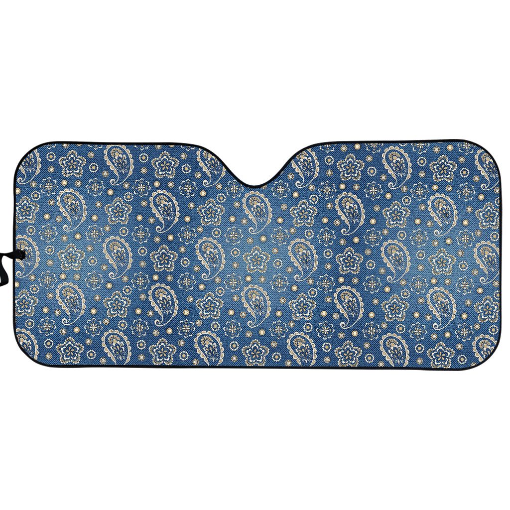 Blue Denim Western Paisley Print Car Sun Shade