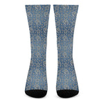 Blue Denim Western Paisley Print Crew Socks