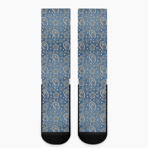 Blue Denim Western Paisley Print Crew Socks