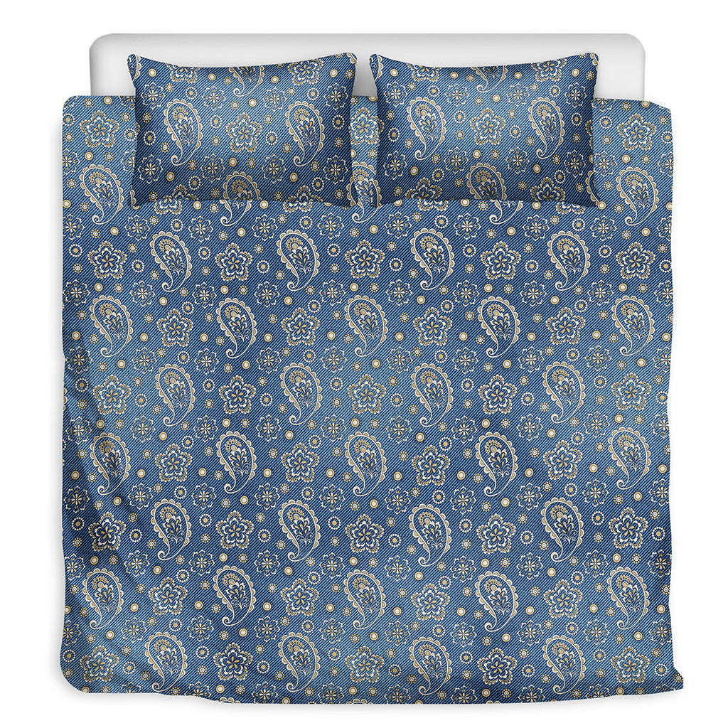 Blue Denim Western Paisley Print Duvet Cover Bedding Set