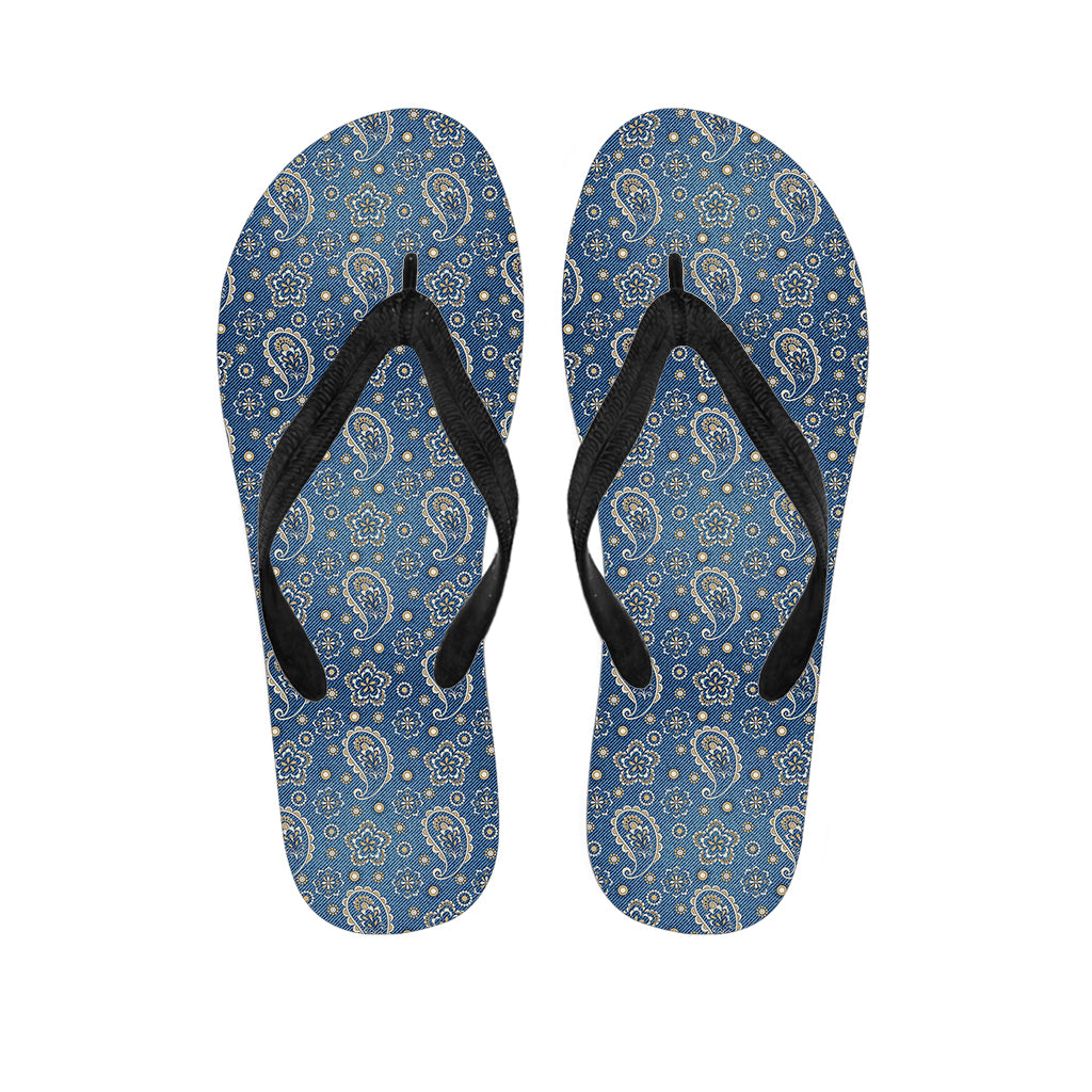 Blue Denim Western Paisley Print Flip Flops