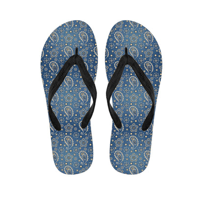 Blue Denim Western Paisley Print Flip Flops