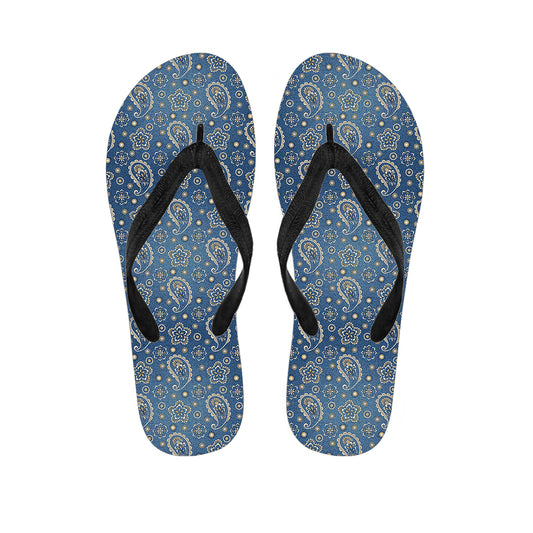 Blue Denim Western Paisley Print Flip Flops