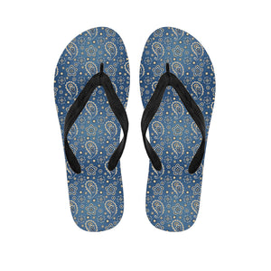 Blue Denim Western Paisley Print Flip Flops