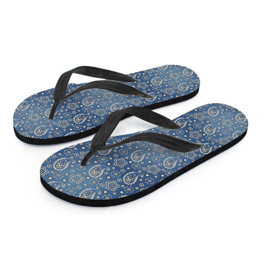 Blue Denim Western Paisley Print Flip Flops