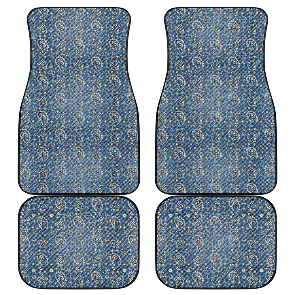 Blue Denim Western Paisley Print Front and Back Car Floor Mats